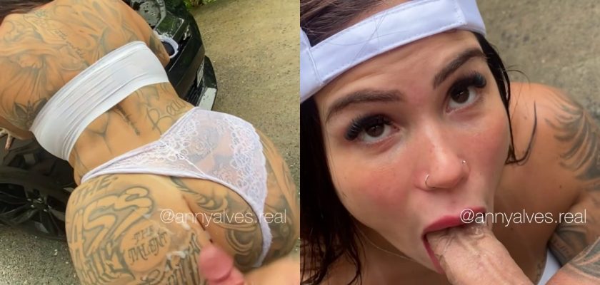 Pornô Anny Alves tesuda tatuada chupando pau e fodendo de quatro ficou cheia de porra na bunda